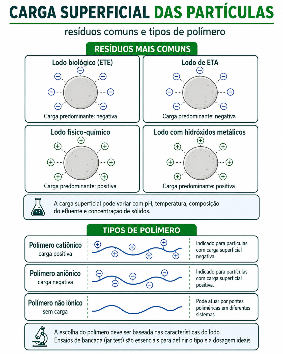 Carga superficial das partículas e polímeros de floculação Carga superficial das partículas e polímeros de floculação
